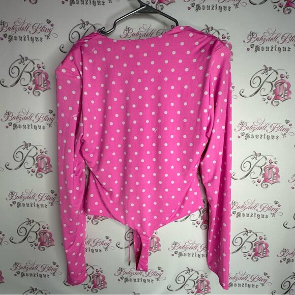 AFRM bodysuit Pink Polka Dot white brand new with tags XL Top stretchy cute - Picture 2 of 12